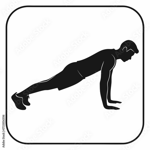 Black silhouette of a man doing a push up exercise