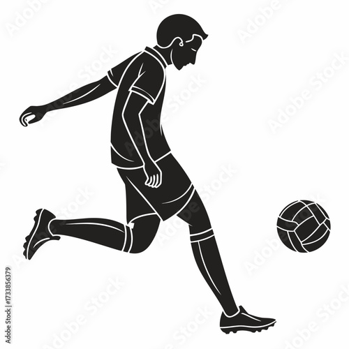 Black silhouette of a man kicking a soccer ball soccer player