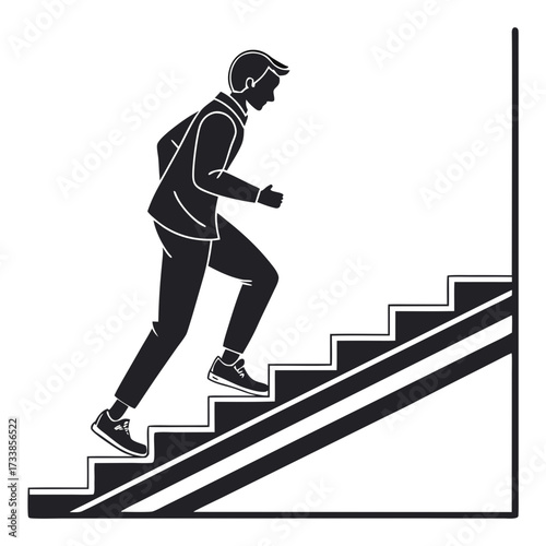 Black silhouette of a man running up stairs climbing