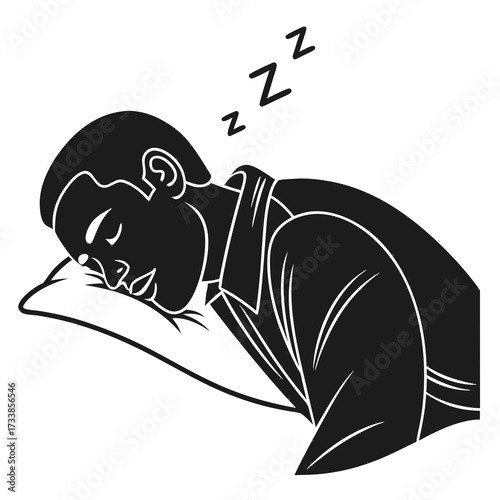 Black silhouette of a man sleeping on a pillow person