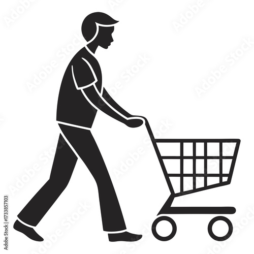 Black silhouette of a person pushing a shopping cart 1