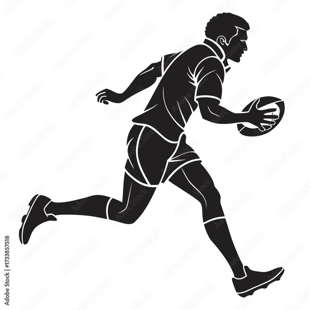 Naklejka premium Black silhouette of a rugby player running with ball 2