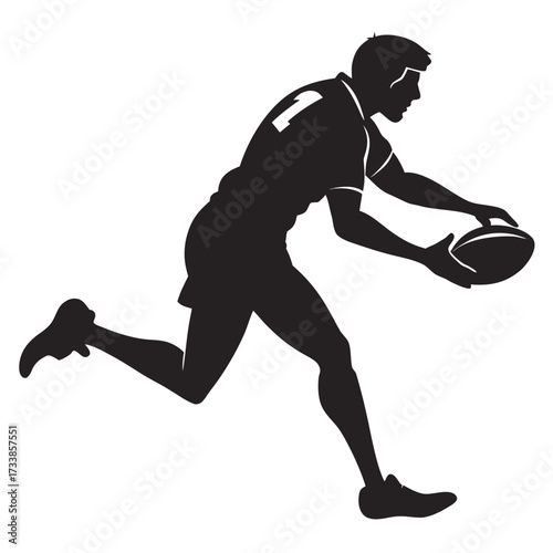 Black silhouette of a rugby player running with ball
