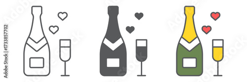 Champagne icon, valentine and holiday, Champagne bottle sign, vector graphics, a linear pattern on a white background, editable stroke.