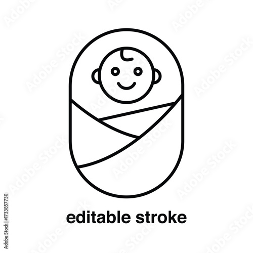 Vector art of baby in swaddle in editable stroke style