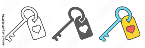 Love key icon, valentine and holiday, heart key sign, vector graphics, a linear pattern on a white background, editable stroke.