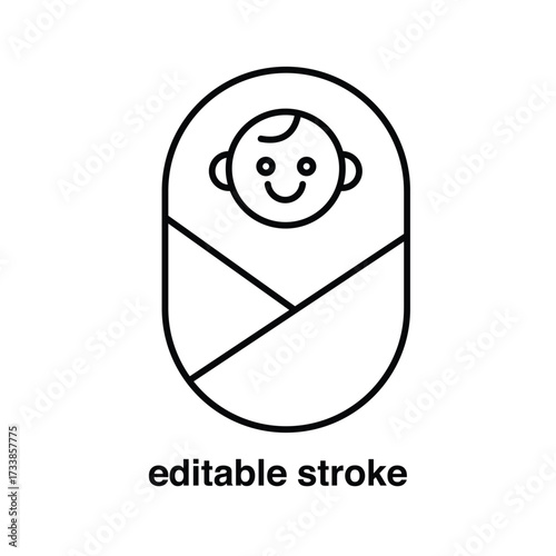 Vector art of swaddled baby line icon , editable stroke