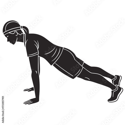 Black silhouette of a woman doing a plank exercise
