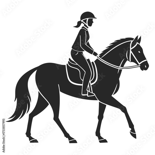 Black silhouette of a woman riding a horse equestrian