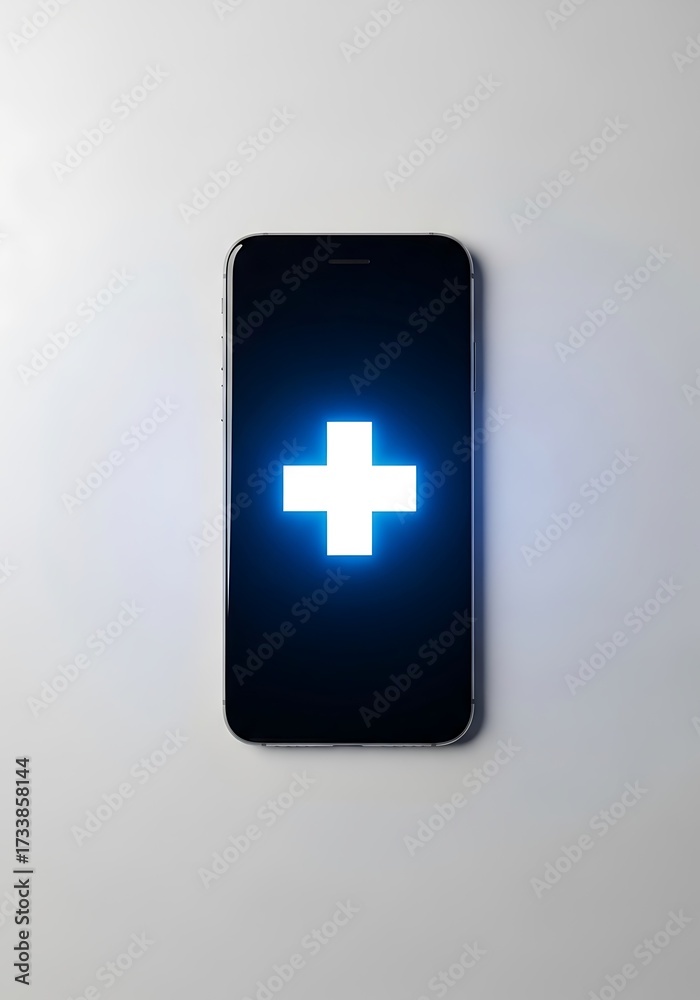 Obraz premium Mobile device showing a vibrant digital cross symbol for healthcare