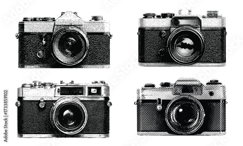 Creative style halftone camera vector set, Vintage and retro photography camera logo and icon