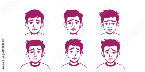 Collection of cartoon faces expressing sadness and worry