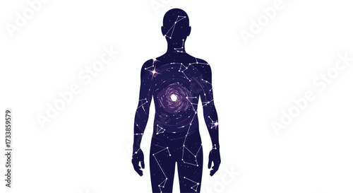 Human Silhouette Filled With Stars And Constellations Representing The Universe Within, Generative AI.