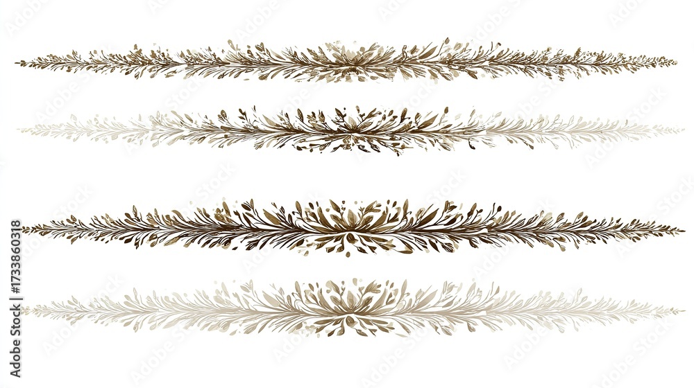 Obraz premium Christmas botanical borders in brown tones, various leafy designs, on white, decorative elements, copy space