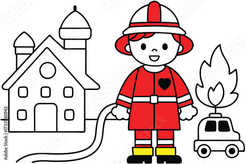 Cartoon Fireman and Fire Truck Illustration