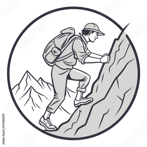 Mountain Climber's Ascent: A determined climber navigates a challenging mountain terrain, embodying perseverance and the spirit of adventure.