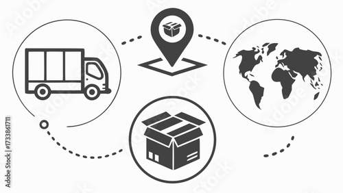 Delivery truck world map and package icons vector