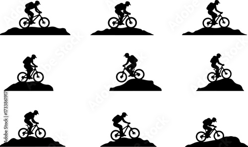 Mountain Biker Silhouette Set | Off-Road Cycling Clipart