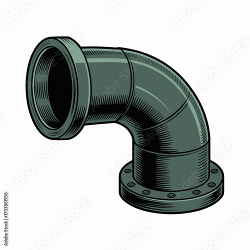 Illustration of a 90 Degree Industrial Pipe Bend with Flanges and Bolt Holes on a White Background Construction Element Plumbing Fixture