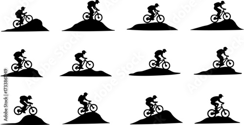 Mountain Biker Silhouette Set | Off-Road Cycling Clipart