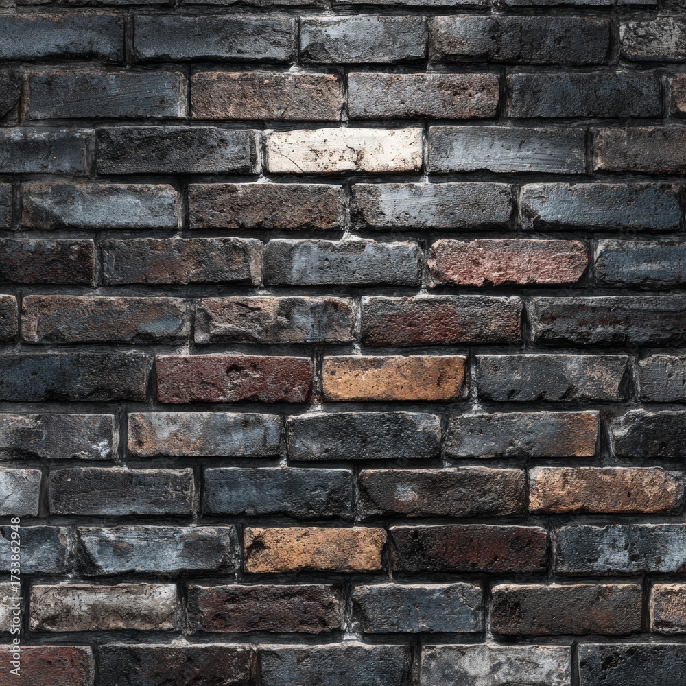 Fototapeta premium A close-up view of a rustic brick wall, displaying texture and aged character