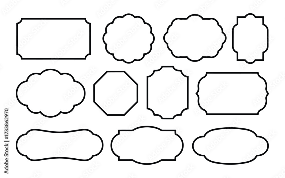 Fototapeta premium collection of vintage decorative frame shape. Set of vintage label and badges shape collections. Vector illustration. Blank Stickers and Label Frames Set