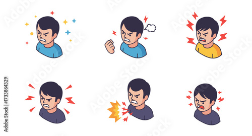 Set of angry avatar expressions in cartoon style for social media