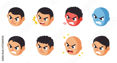 Expressive cartoon faces showing various anger emotions