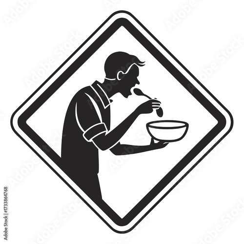 Man eating from bowl with spoon vector icon food