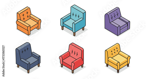 Colorful isometric armchair collection in flat design style