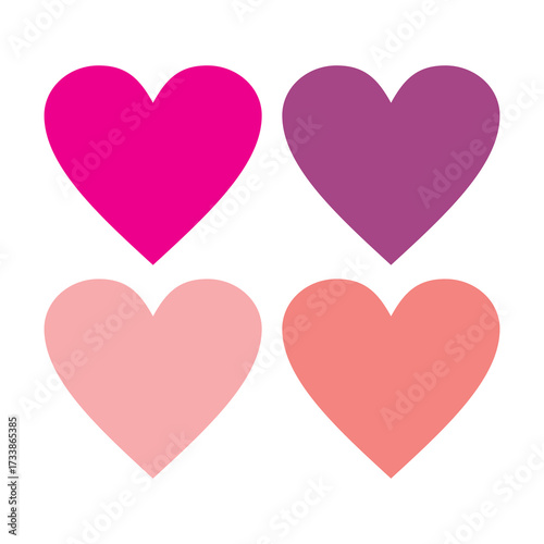 vector illustration set of red pink purple and peach hearts