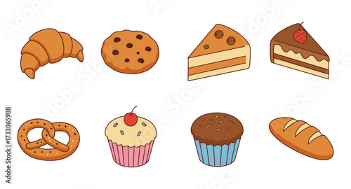 Colorful bakery treats collection: cupcakes, cookies, and pastries