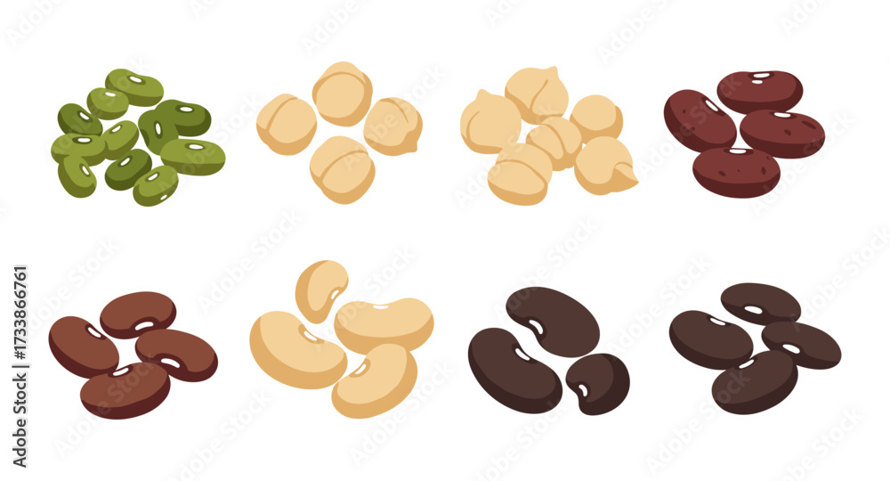 Obraz premium Colorful assorted beans set on white background
