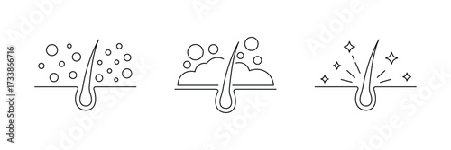 hair care icon set. dandruff, scalp, shiny line icon. vector illustration . cosmetic product badge label set. 