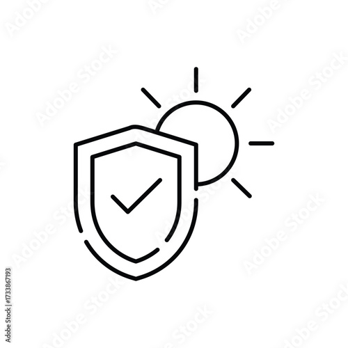 shield protecting from sun rays line icon. uv protection line icon. vector illustration 