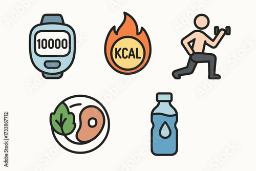 Healthy Lifestyle and Fitness Icons Set