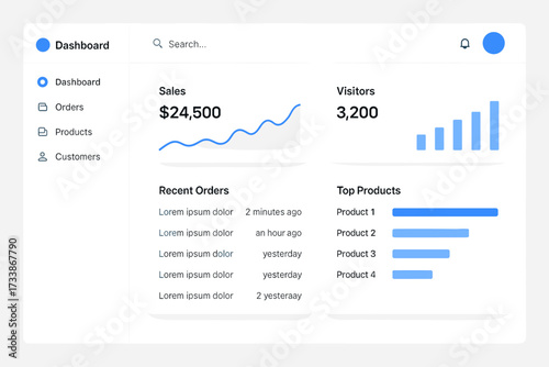 Modern minimal dashboard user interface with sidebar navigation, statistics graph, to-do list, and recent activity section.