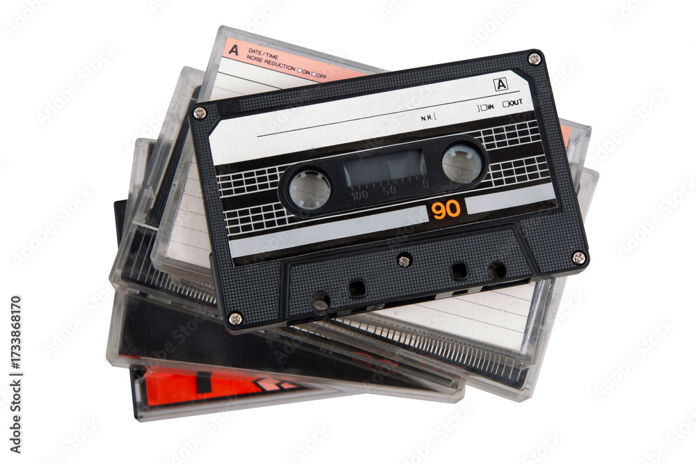 Obraz premium Pile of classic 90-minute audio cassettes.