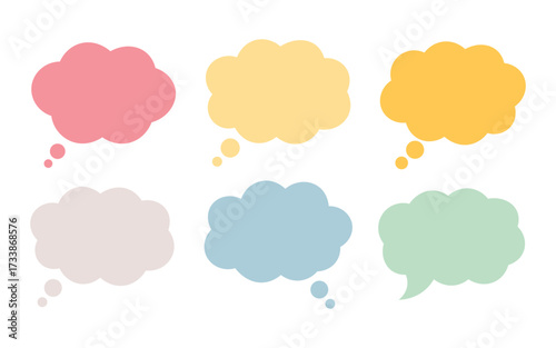Set of colorful blank empty speech bubbles for text. Set of flat colorful bubble speech vector. Banners, price tags, stickers, posters, badges. Isolated on white background. vector illustration