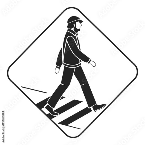 Pedestrian crossing sign with man walking crosswalk 1