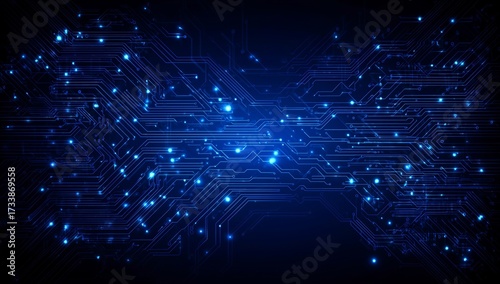 Blue Circuit Board Background with Glowing Lights