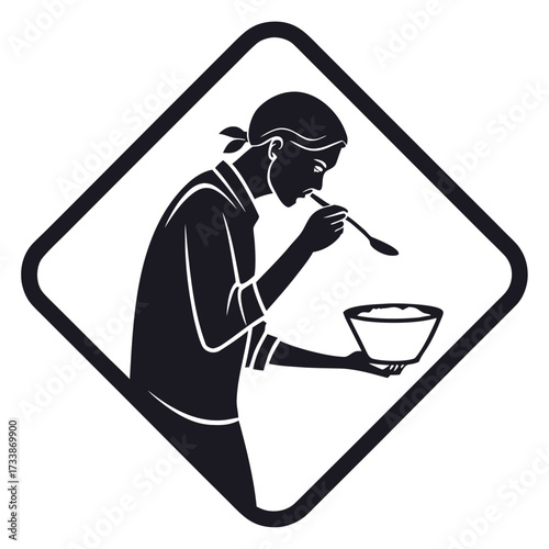 Person eating from bowl with spoon inside diamond frame 1