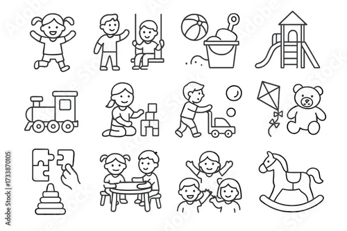 Playground and Kindergarten Linear Icons Set