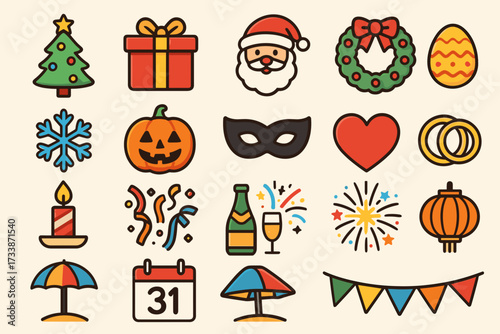 Global Politics and Economy Linear Icons — International Relations, Diplomacy, Currency, Technology and Society