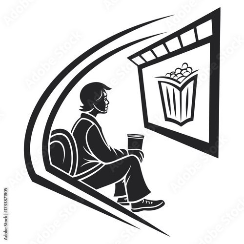 Person watching movie holding popcorn and drink cinema