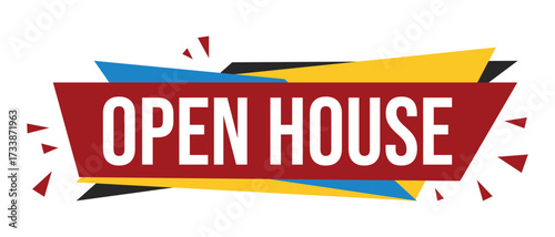 Brush style open house red banner design isolated on white background.