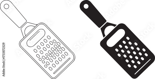 Minimalist Cheese Grater Vector Illustration in Outline and Silhouette Variations