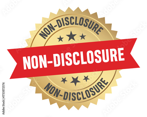 A golden non disclosure seal with a red ribbon banner displayed prominently