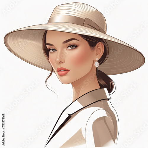 A stylish woman wearing a wide-brimmed hat, exuding elegance and sophistication