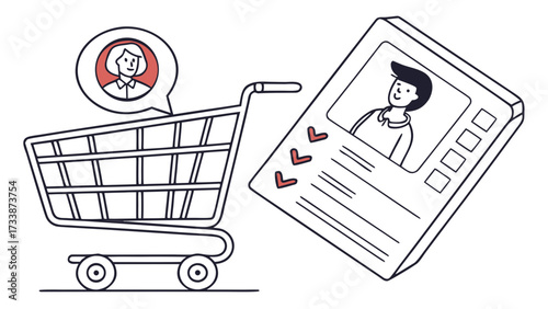 Shopping cart and profile card with checkmarks checklist